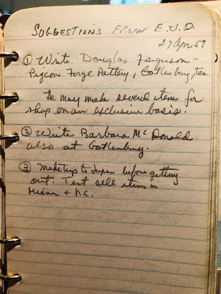 Hand-written journal entry with the title "Suggestions from E.J.D."