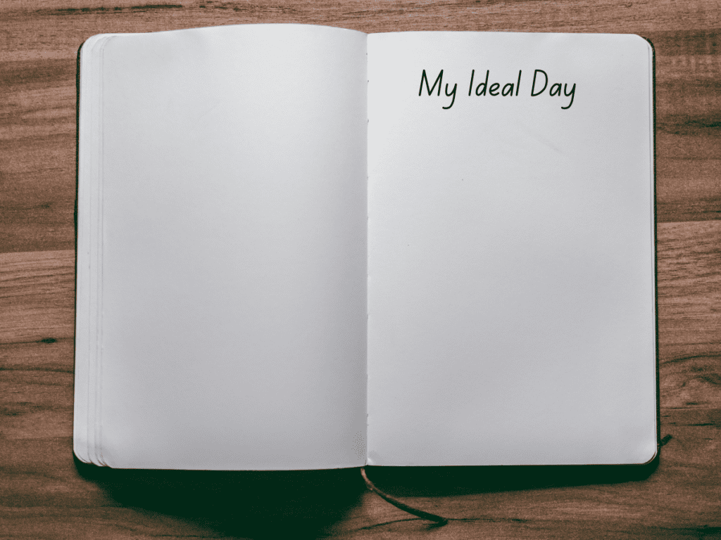 Notebook paper that reads "My Ideal Day"