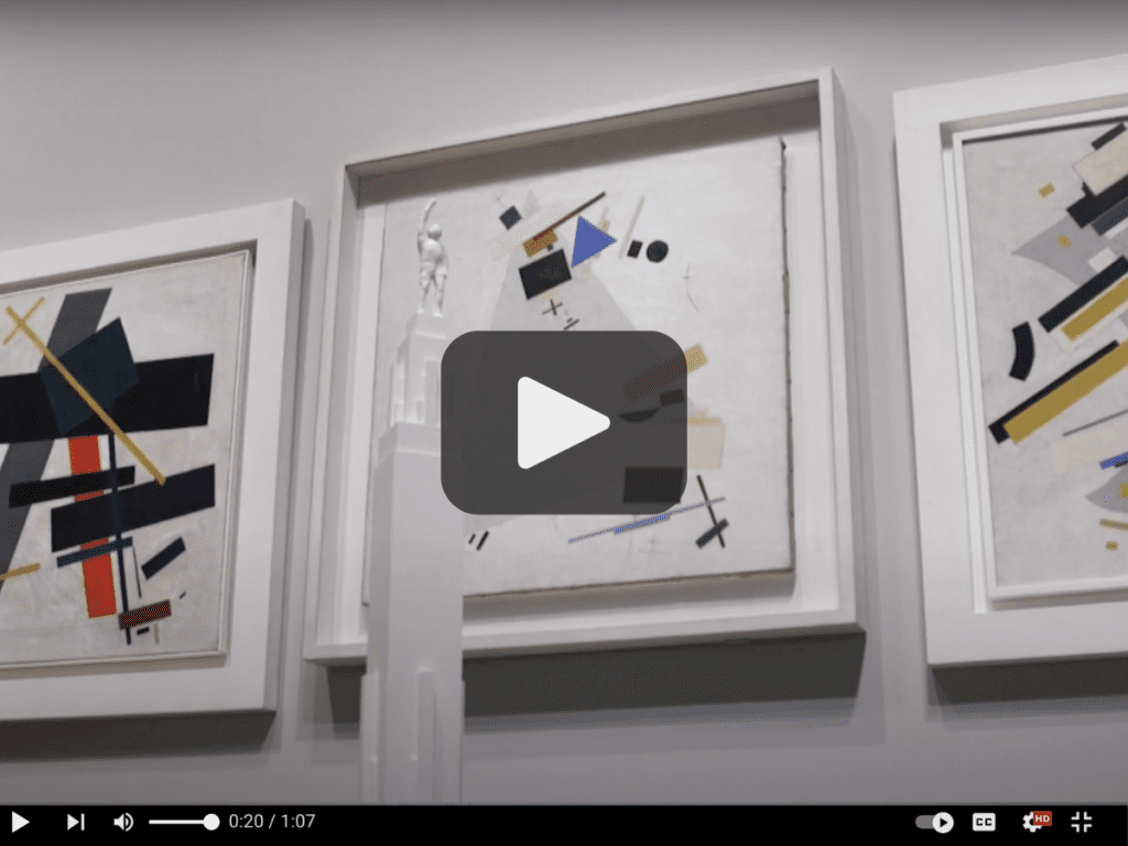 Video preview image: under the play button, you can see the art of Kazimir Malevich who teaches us how to not be afraid of rejection.