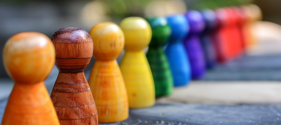 master business alignment colorful game tokens rainbow on a wooden table