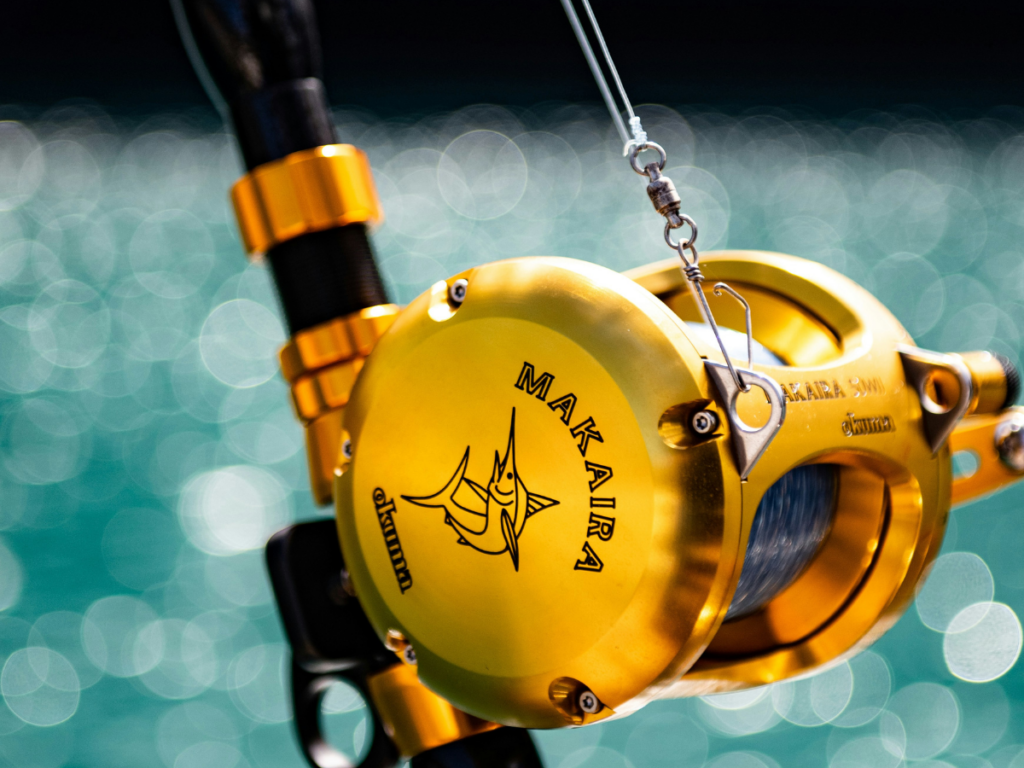 close up of a "Makaira" brand fishing rod with a blue marlin logo represents finding what's holding your rod, keeping you on the line, and stopping you from freeing yourself from your drag path.