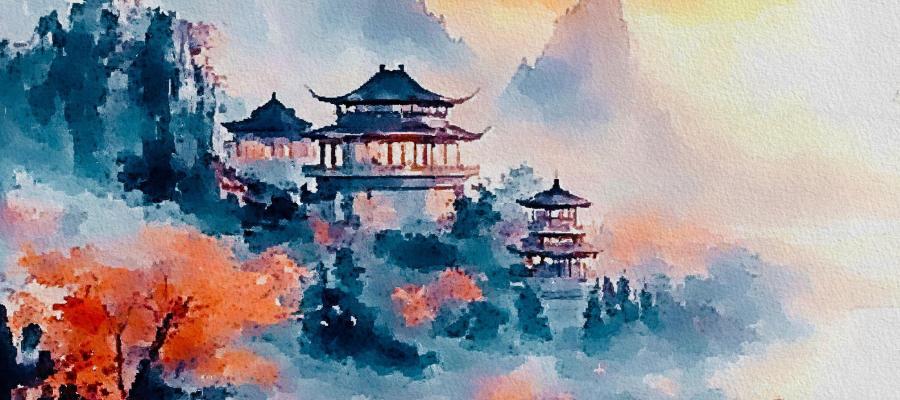 A Japanese landscape capture in watercolor, an example of the beauty Susie's father sought to form community around and the exciting life he was greedy for.